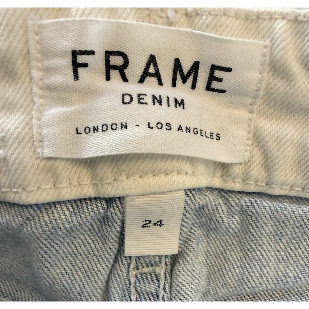 FRAME Le Crop Mini Boot Jeans Womens 24 Blue White Stripe Raw Hem Flare Cropped - Picture 8 of 16